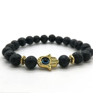 Hamsa evil eye lava rock beaded bracelet
